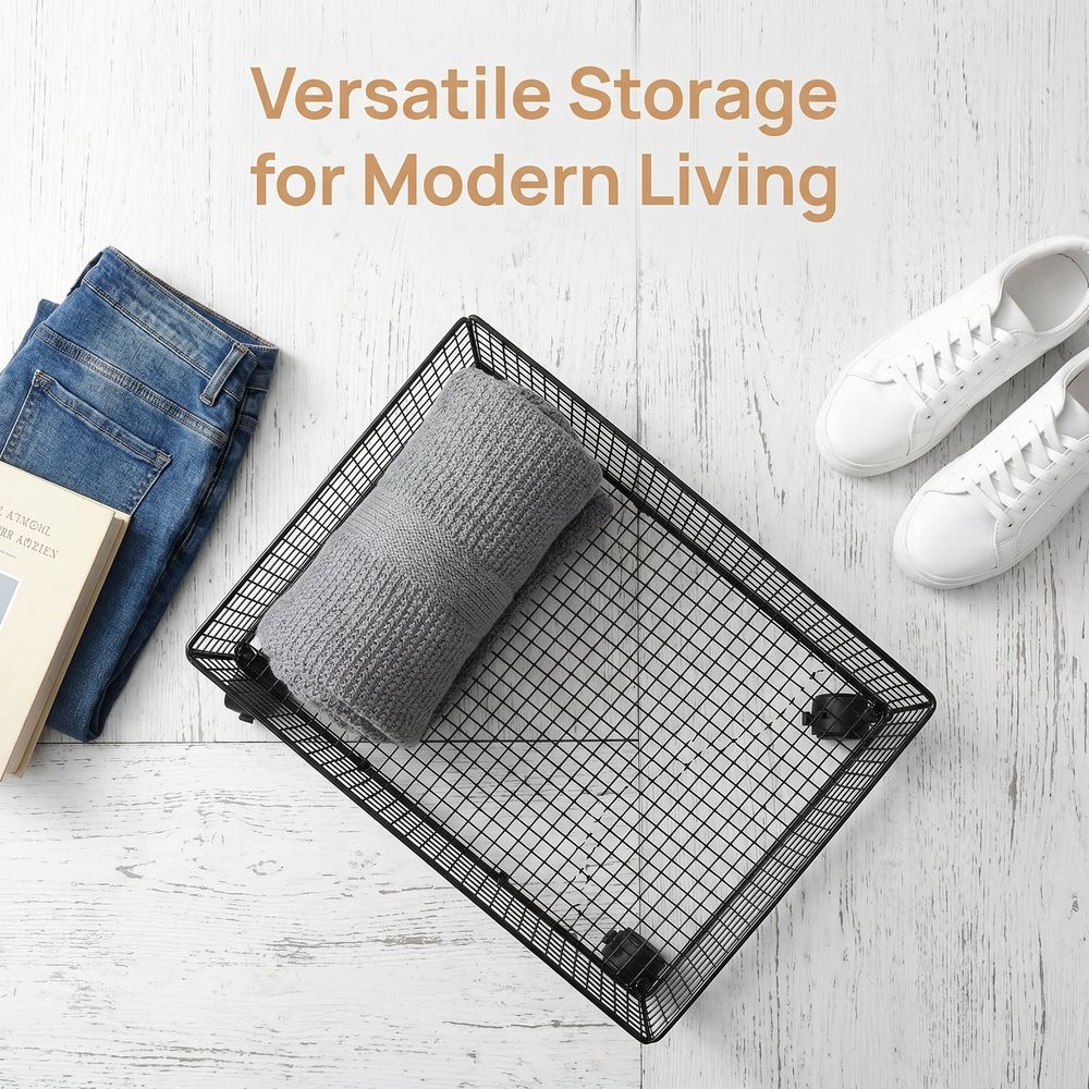 Storage for Under Bed Black Metal Rolling Container with Stackable Multilayer Design