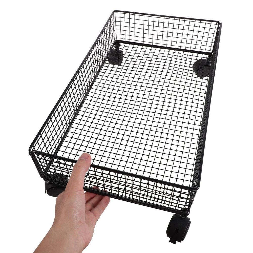 Storage for Under Bed Black Metal Rolling Container with Stackable Multilayer Design