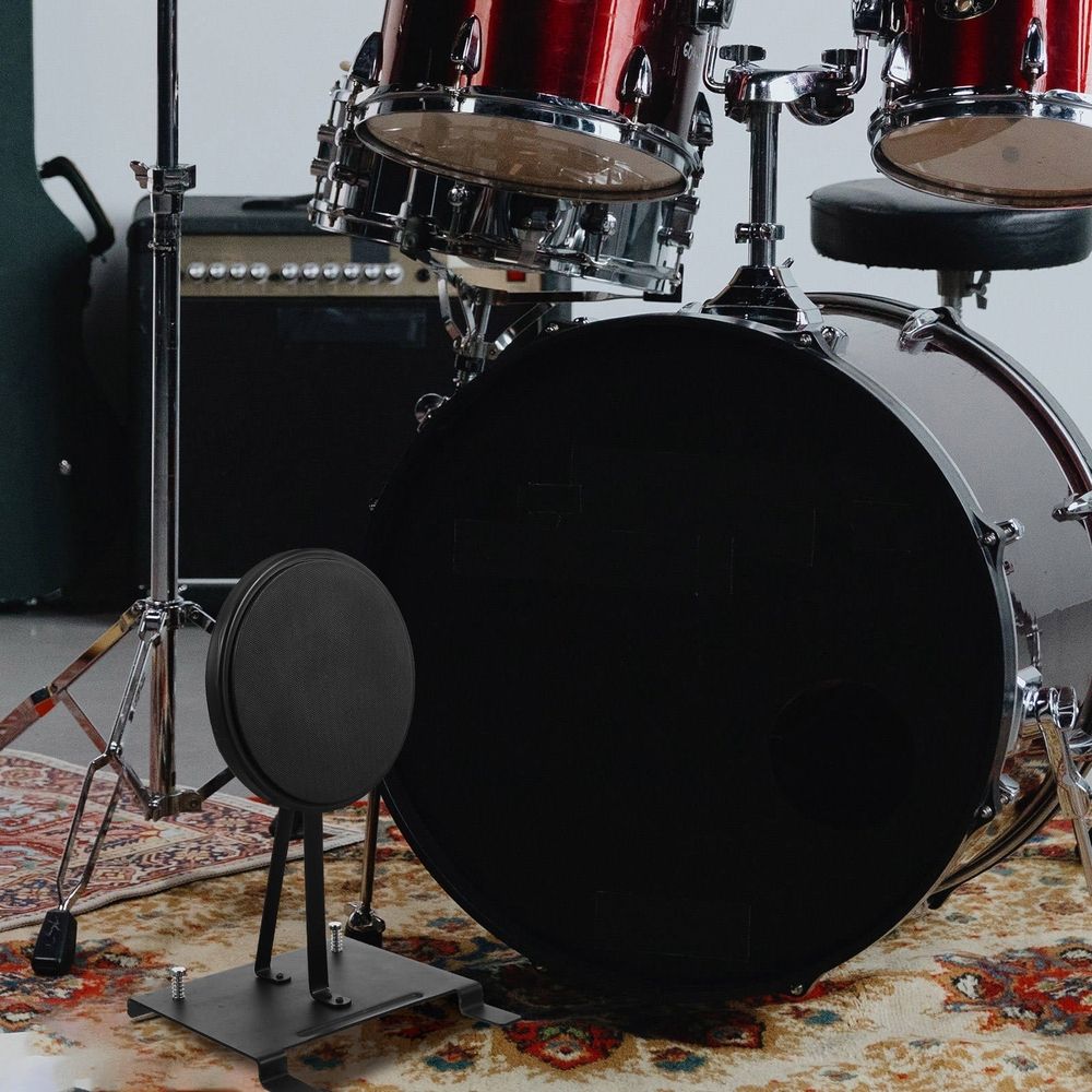 Black Drumming Practice Pad with Steel Bass Drum Foot Pedal for Quiet Drum Training