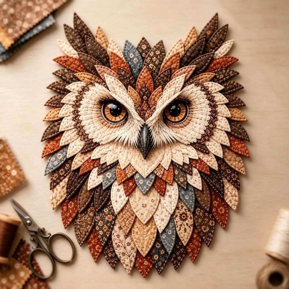 Clearance! Layered Fabric Owl Wall Art DIY Kit, 3D Textile Craft Kit with Fabric Feathers, Handmade Owl Decor Gift