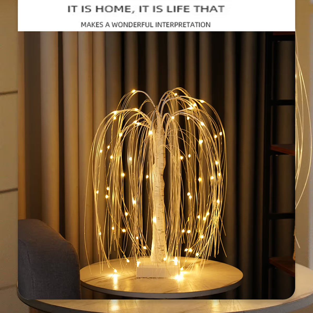 Light up Tree Decor Indoor, 60 LED 19.7Inch RGB Lighted Tree Tabletop Lamp, Small White Willow Tree with Lights for Birthday Thanksgiving Wedding Party Home Decoration
