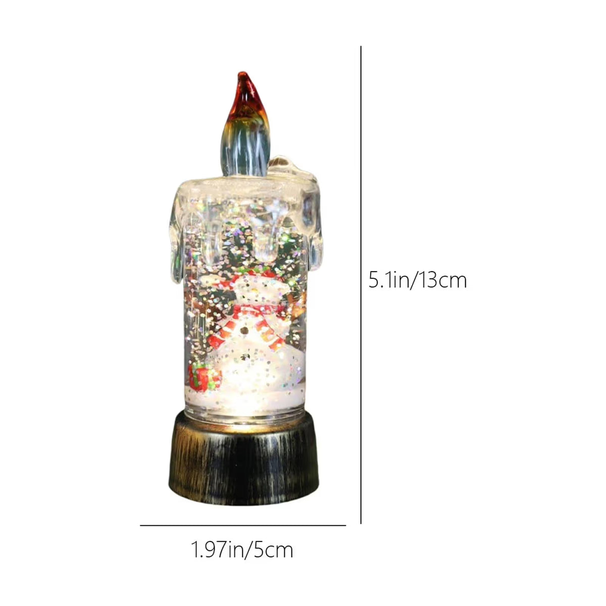 Christmas Flameless Candle Snow Globe Battery Operated, 5 Inches Swirling Water Glittering Lighted Snow Globe Candlestick Thanksgiving Christmas Decoration (Snowman)