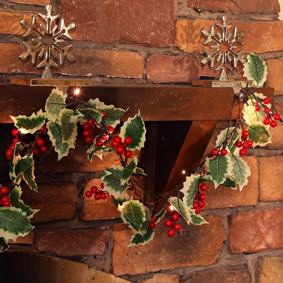 6 FT Pre-lit Artificial Christmas Garland with 20 LED Lights, Battery Powered with Pine Cones, Red Berries, Pine Needles, Lighted Christmas Wreath for Holiday Party, Xmas Tree Decorations