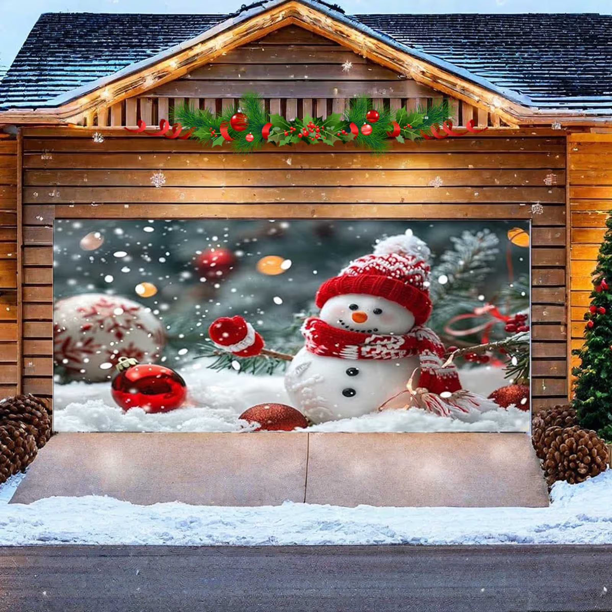 Christmas Holiday Garage Door Banner Snowflake Christmas Backdrop Decor Door Cover Decoration Merry Christmas Banner Photography Backdrop Photo Props for Winter New Year Xmas Party (5 x 6.5ft)