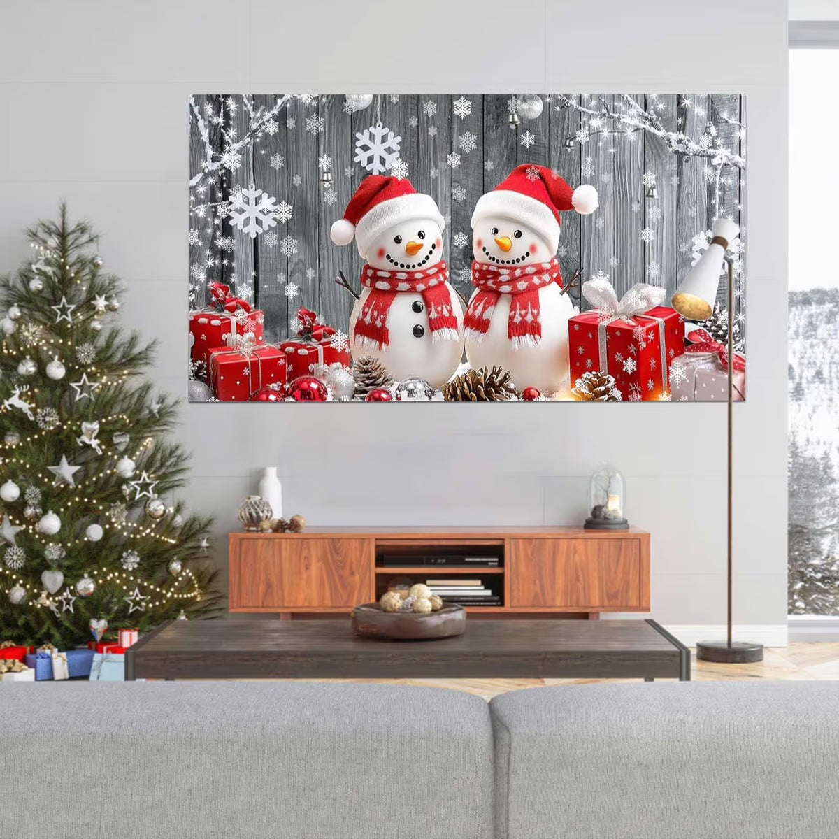 Christmas Garage Door Decorations Garage Door Banner with LED Light String 82.6 x 94.4in Large Garage Door Cover Christmas Backdrop Decoration for Xmas Holiday Winter Party (Snowman)