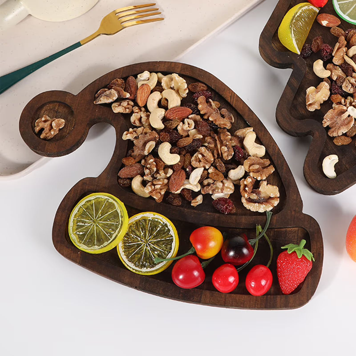 Christmas Wood Serving Tray Santa Hat Shaped Wooden Platter Rustic Farmhouse 8 Inches Food Dish Plate Table Serving Platter for Christmas Charcuterie Cheese Food Fruit