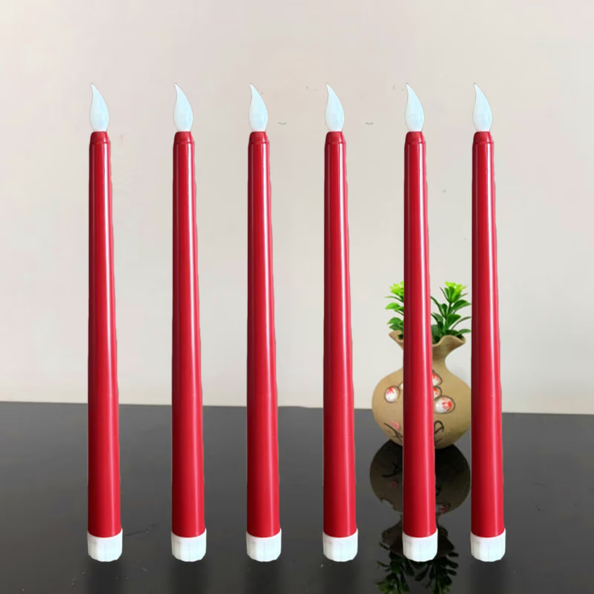 10.8' Red Set of 6 Battery Operated Wax Taper Candles with Remote, LED Flameless Candles, 3D Wick LED Taper Candles Real Wax Candlesticks, Party Christmas Home Decor