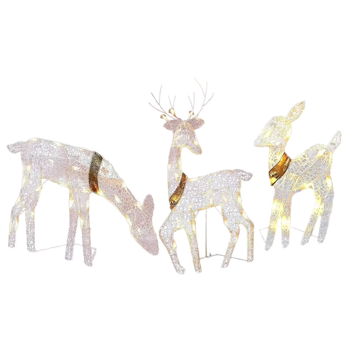 3-Piece LED Lighted Christmas Deer Outdoor Yard Decorations, 3D Super Large Christmas Reindeer Decor, Outdoor Lighted Holiday Deer with 360 LED Displays for Front Yards Garden Lawn Patio