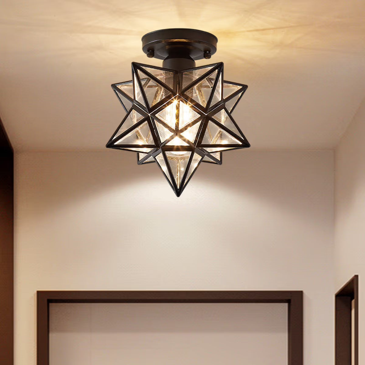 Modern Moravian Star Light Flush Mount Ceiling Light, 9.8' Ceiling Light for Living Room Bedroom Kitchen Hallway, Black