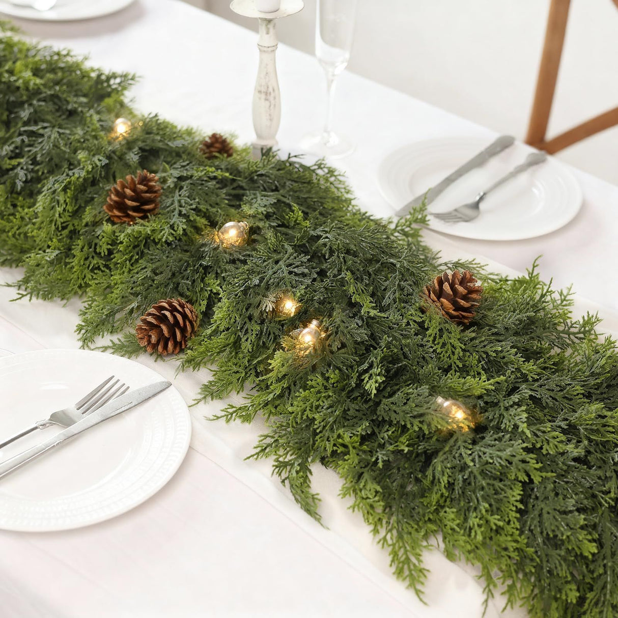 Christmas Cedar Garland Artificial Real Touch Thickness Realistic Greenery Pine Garland for Mantle Fireplace Outdoor Indoor Christmas Decorations1.8m