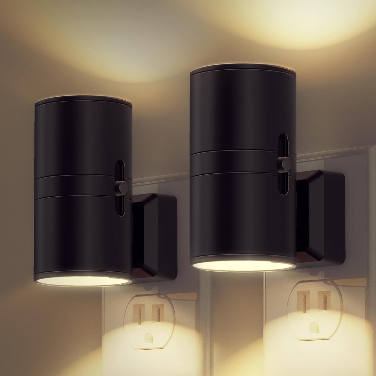 Night Lights Plug into Wall, Dimmable Night Light Plug in, Modern Night Lights with Dusk to Dawn Light Sensor, Soft White 3000K, Adjustable Brightness Nightlight for Hallway Bedroom, 2 Pack,4.8*8.8cm