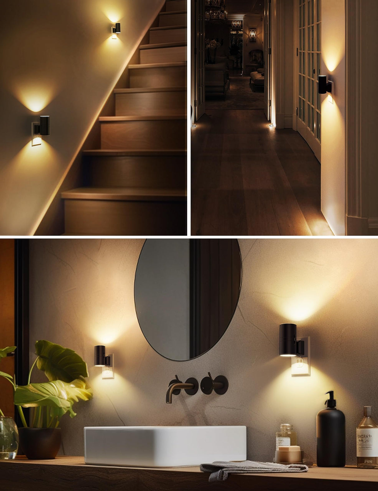 Night Lights Plug into Wall, Dimmable Night Light Plug in, Modern Night Lights with Dusk to Dawn Light Sensor, Soft White 3000K, Adjustable Brightness Nightlight for Hallway Bedroom, 2 Pack,4.8*8.8cm