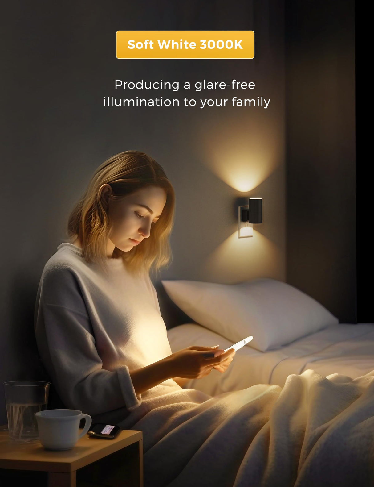Night Lights Plug into Wall, Dimmable Night Light Plug in, Modern Night Lights with Dusk to Dawn Light Sensor, Soft White 3000K, Adjustable Brightness Nightlight for Hallway Bedroom, 2 Pack,4.8*8.8cm