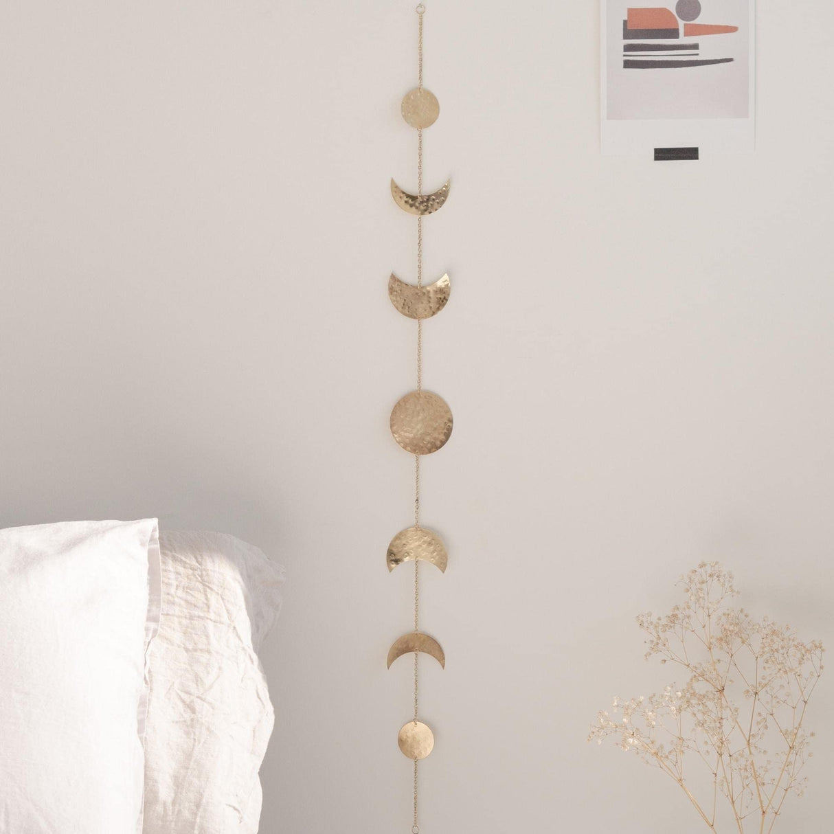 2pcs Moon Phase Wall Decor, Gold Wall Art for Bedroom, Bohemian and Astrology, Aesthetic 34.6" 7 Phases Metal Moon Wall Banner, Celestial Decoration, Gift for Women & Kids
