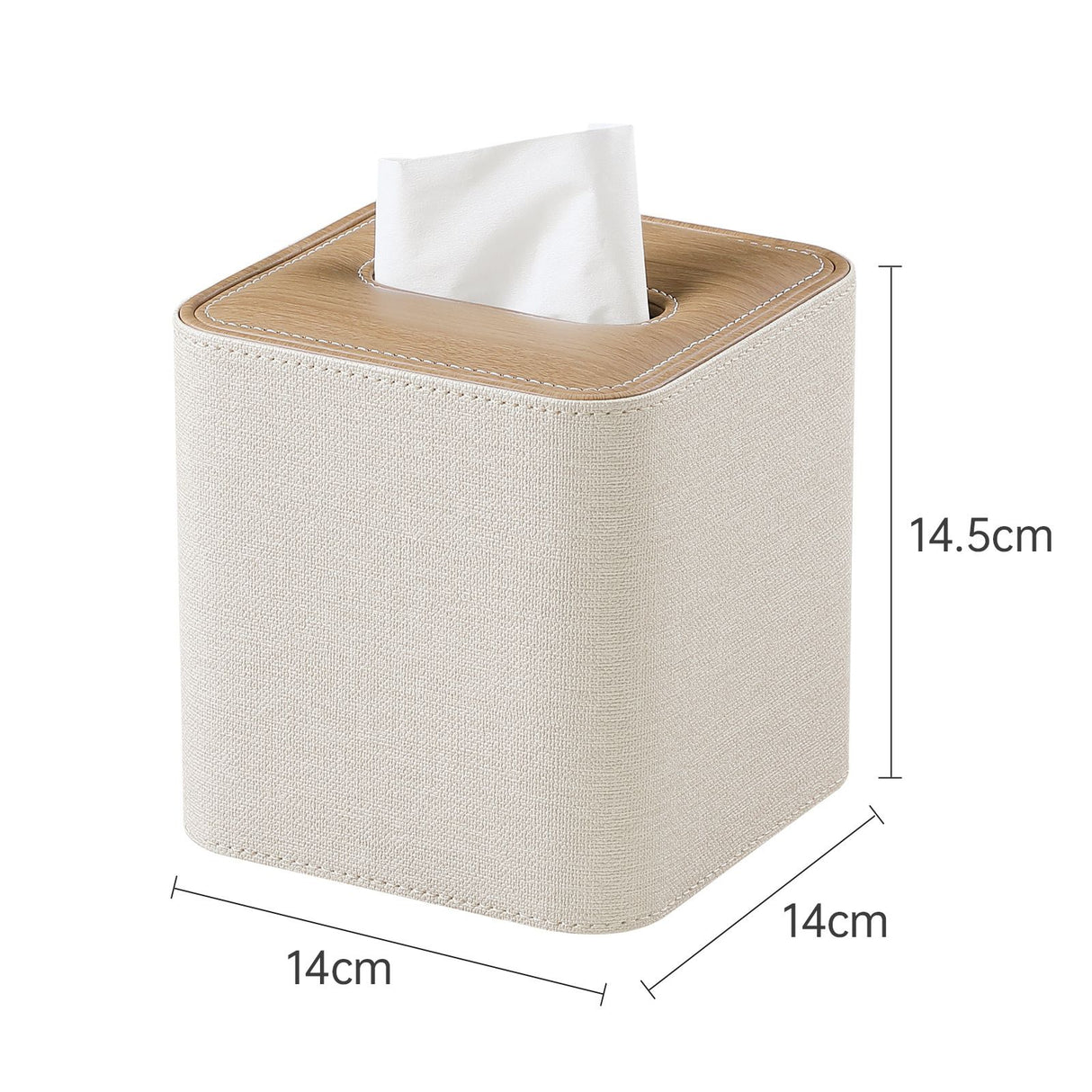 Square Linen Tissue Box Cover with Magnetic Closure, Modern PU Leather Tissue Box Holder for Bathroom Vanity Countertop Night Stands Bedroom Office Desk, Stylish Cube Tissue Holder (Hemp oak)