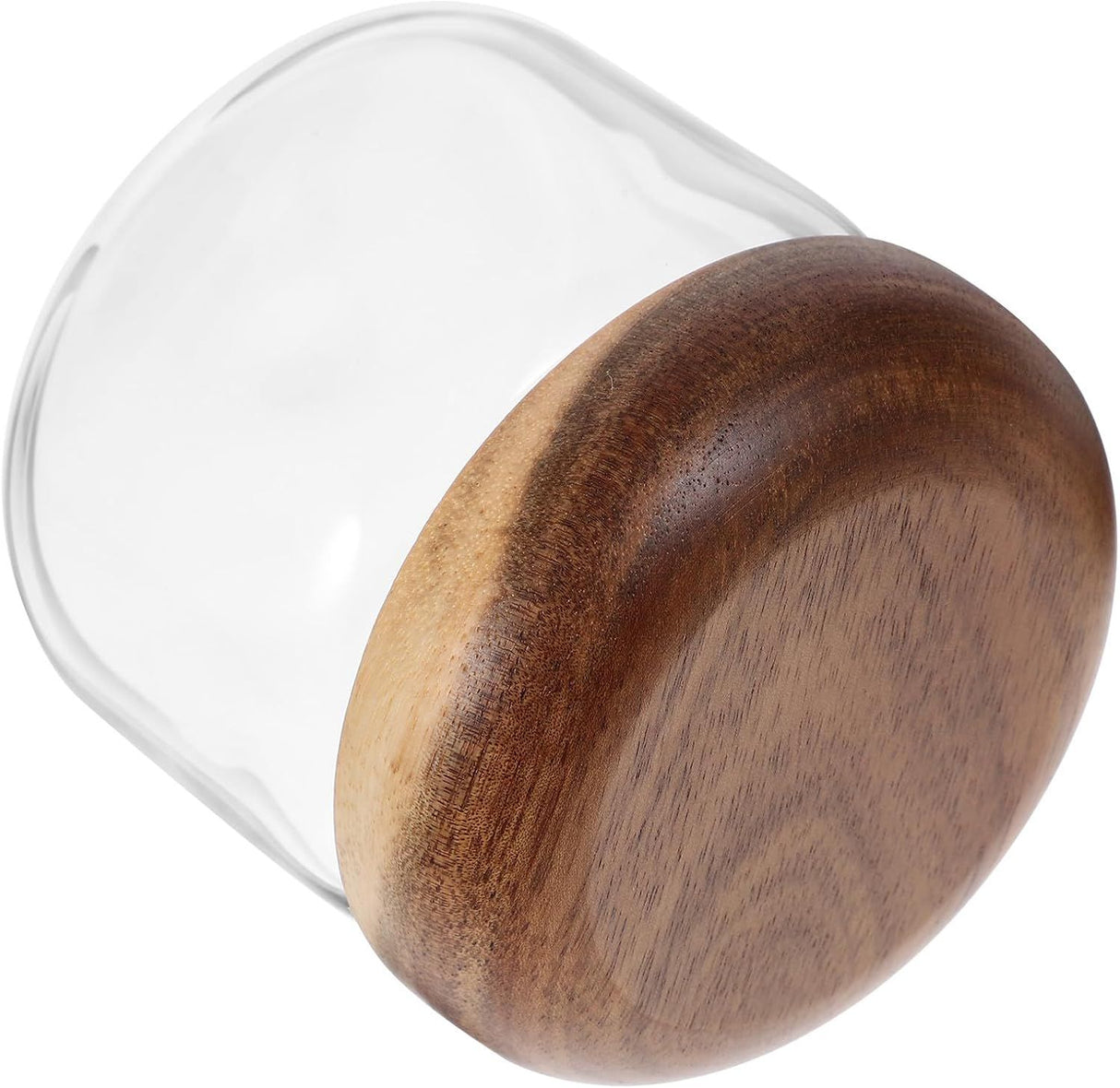 Glass Food Storage Container with Wooden Lids Small Coffee Jar Sugar Canister Airtight Food Storage Container Coffee Container for Nut Spice Candy Loose Tea(9.5*8cm)