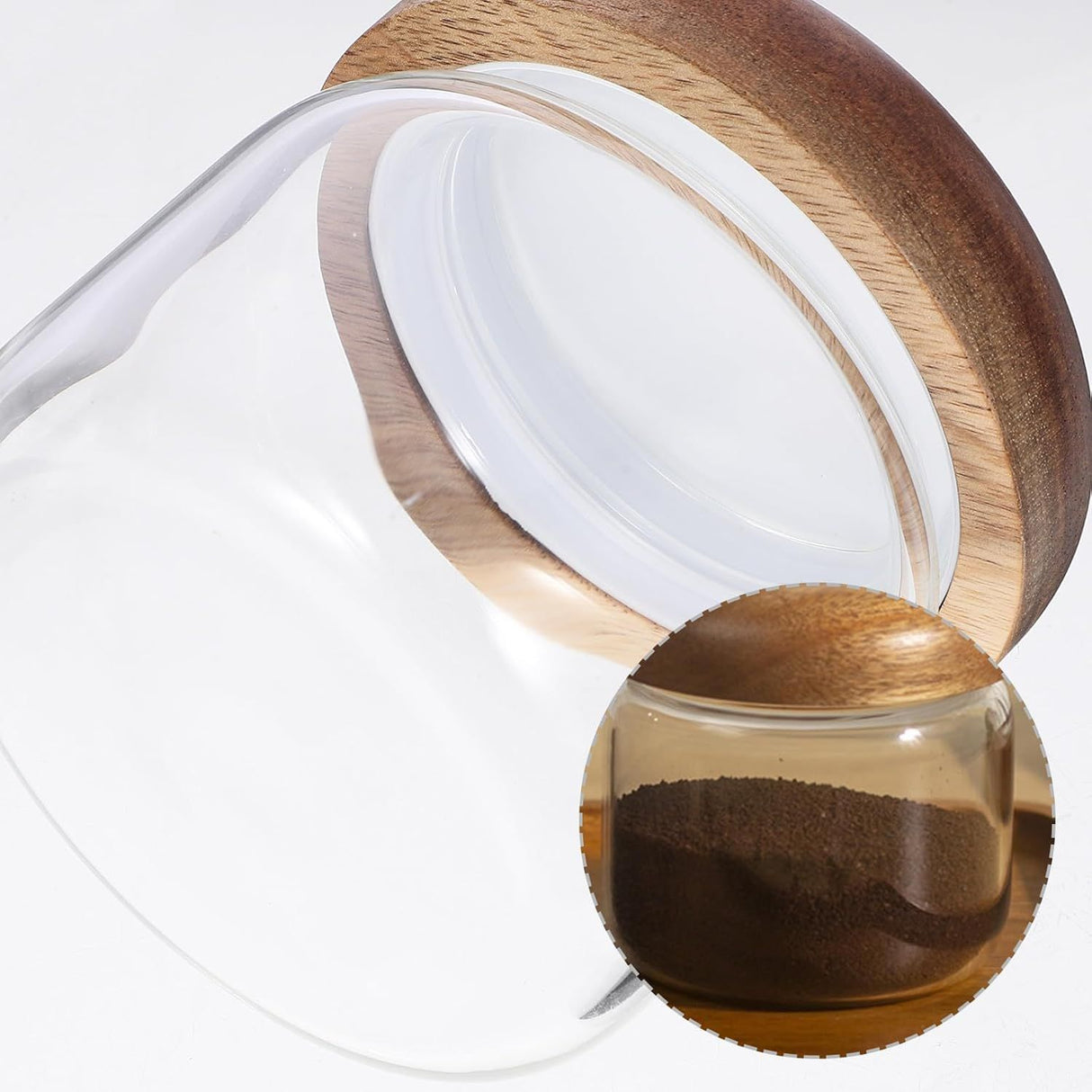 Glass Food Storage Container with Wooden Lids Small Coffee Jar Sugar Canister Airtight Food Storage Container Coffee Container for Nut Spice Candy Loose Tea(9.5*8cm)