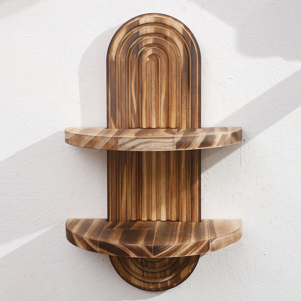 double-layer Arched Mid Century Art Boho Decor Design Floating Shelves for Home Bedroom Living Room Farmhouse Display Wall Plant Holder Decoration, 13.58*8.66in