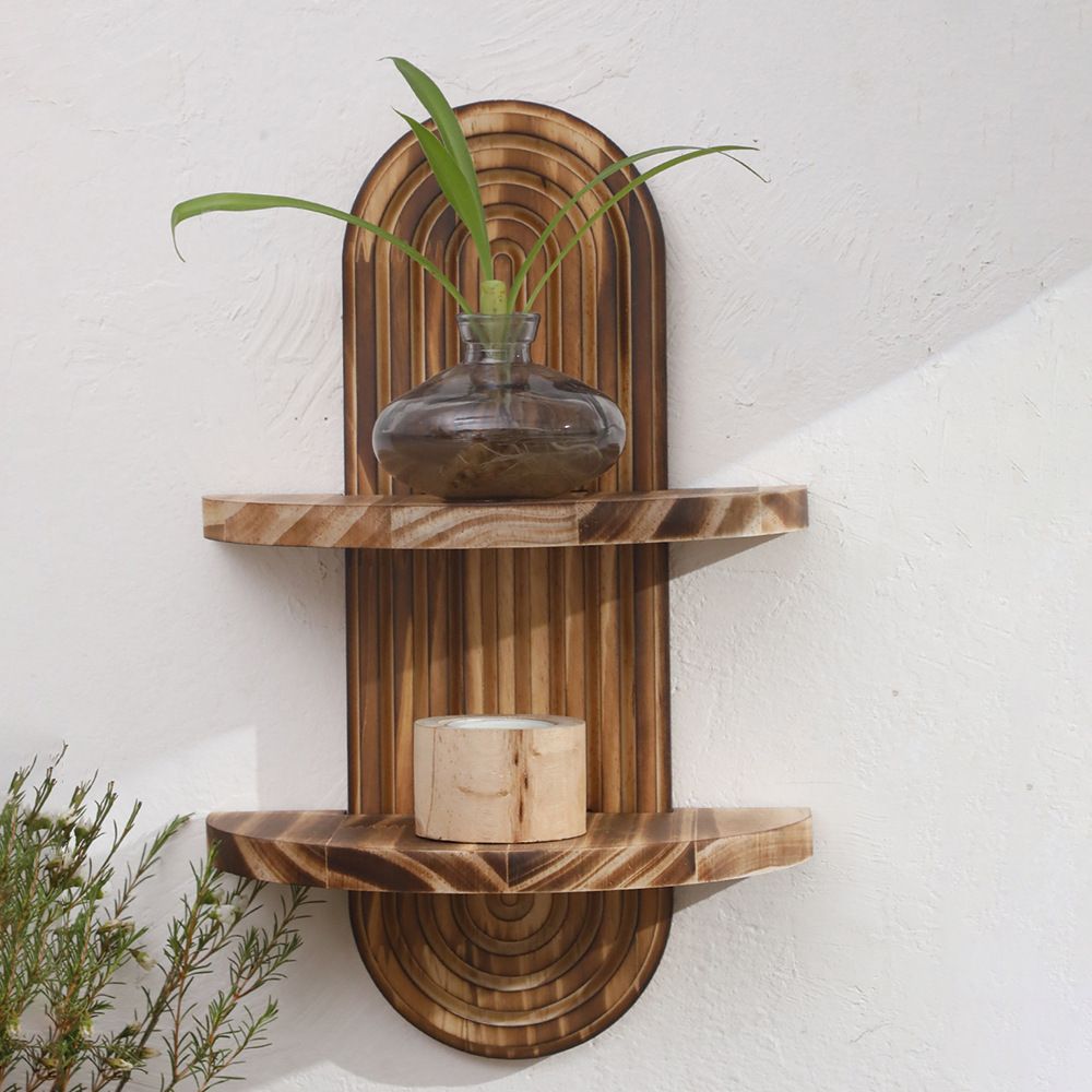double-layer Arched Mid Century Art Boho Decor Design Floating Shelves for Home Bedroom Living Room Farmhouse Display Wall Plant Holder Decoration, 13.58*8.66in
