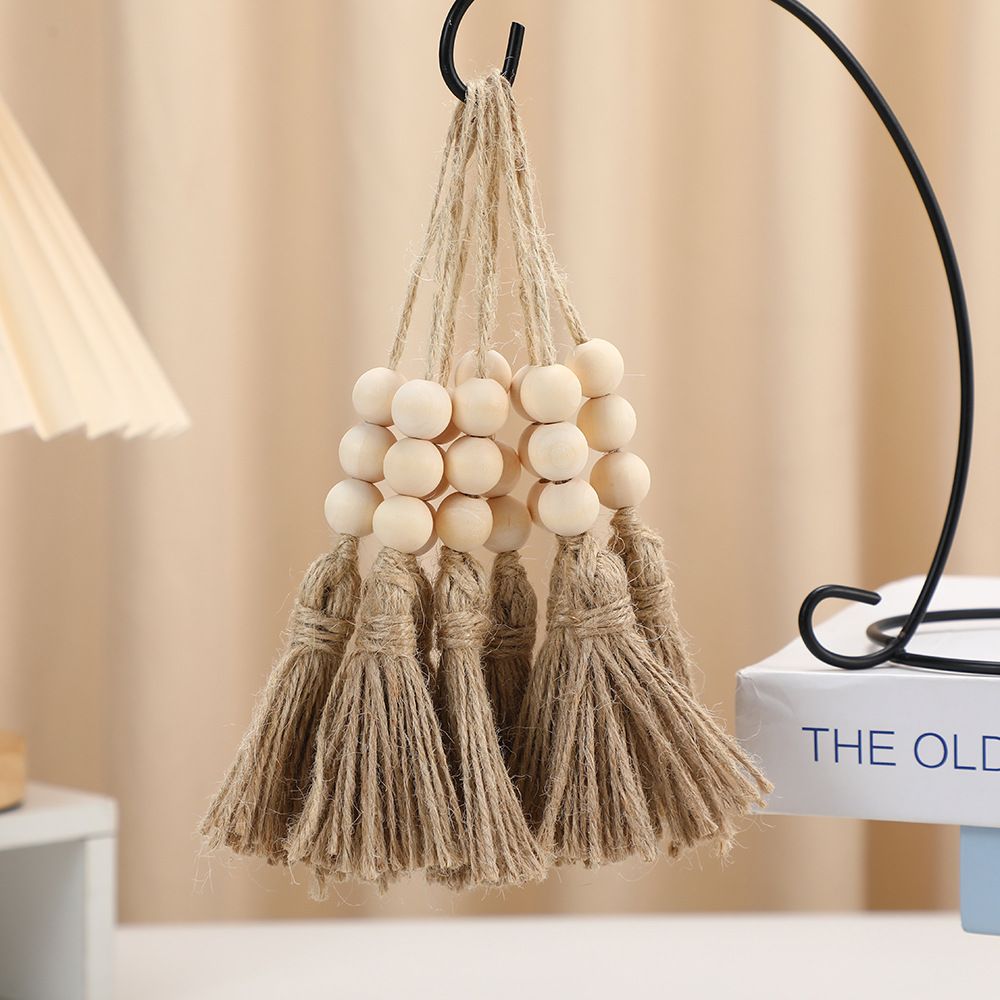 Wood Bead Garland,Farmhouse Tassels Beads, Rustic Country Decor Prayer Beads for Home Door Knob Christmas Decoration (8pack)