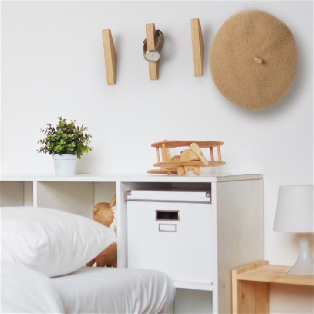 4 Pack Wood Wall Hooks Natural Wooden Coat Hooks Hat Hooks No Damage for Hanging Towels Clothes Adhesive Modern Home Decorative Gift