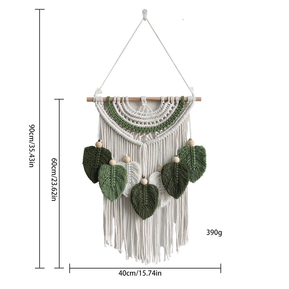 Leaves Woven Tapestry Leaf Tassel Boho Craft Chic Backdrop Macrame Wall Hanging Home Decoration for Home Dorm Wedding Bedroom