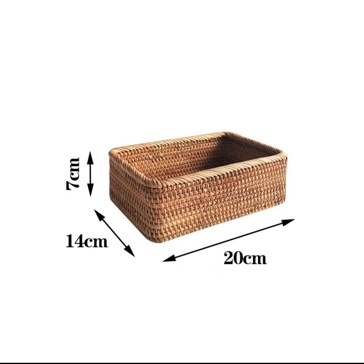 Rattan Storage Baskets Rectangle Woven Bread Basket Rectangular Wicker Serving Organizer Tray Rattan Fruit Basket, Stackable Wicker Organizer(20*14*7cm)