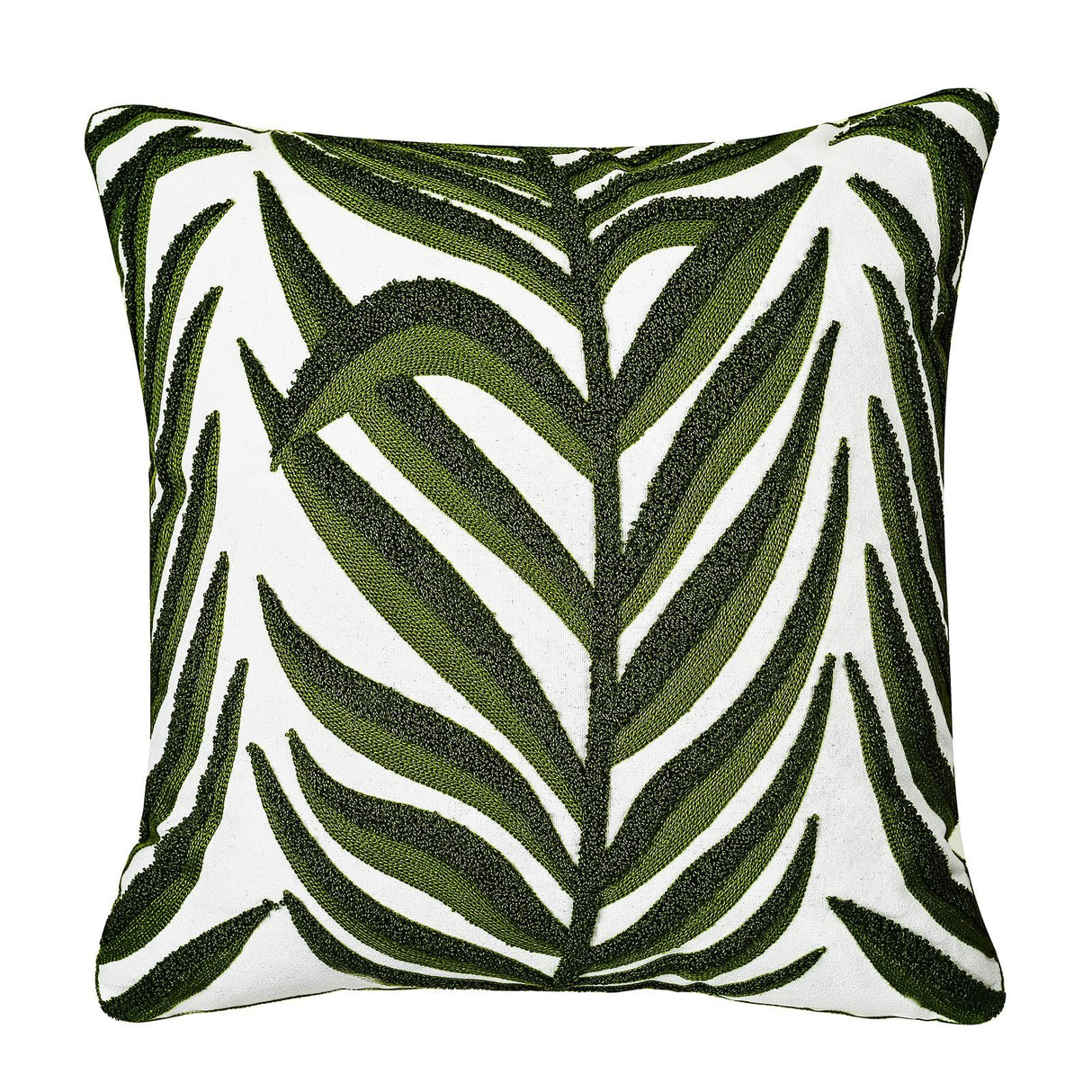 Farmhouse Floral Leaves Embroidered Decorative Throw Pillow Cover 18x18 inches, Boho Tufted Flowers Pattern Chic Cotton Cushion Case for Couch Bed Sofa Living Room(Green Palm Leaves)