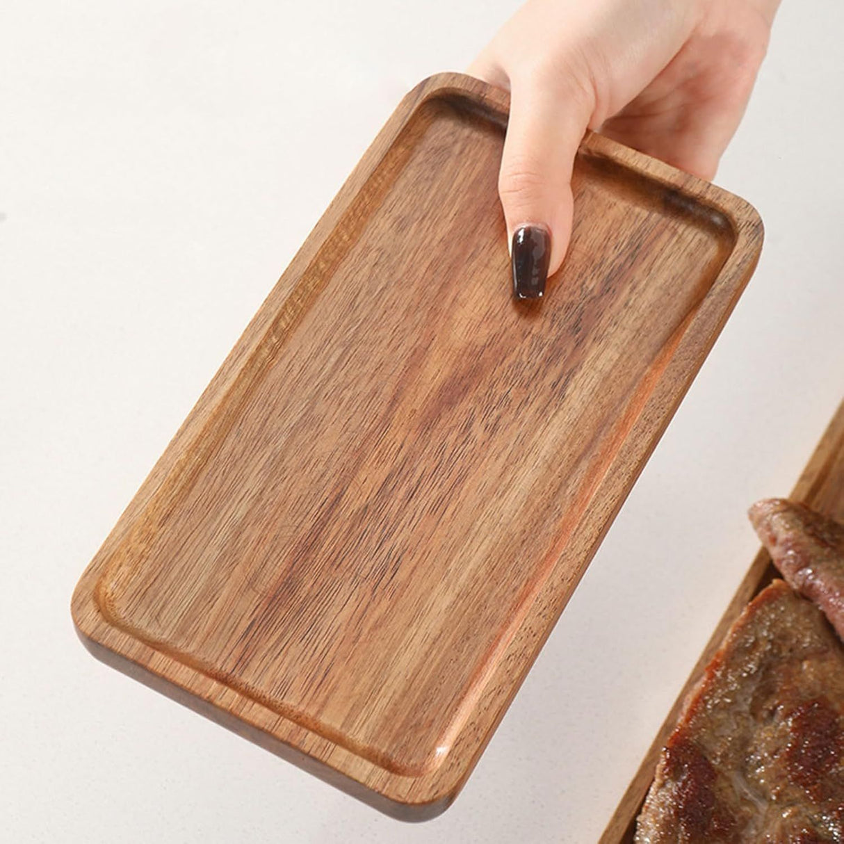 Small Wooden Platters Rectangle Mini Charcuterie Boards Acacia Wood Serving Trays Home Decor Cheese Board Cake Appetizer Plates Kitchen Charcuterie Platter (19CM*10.5CM )