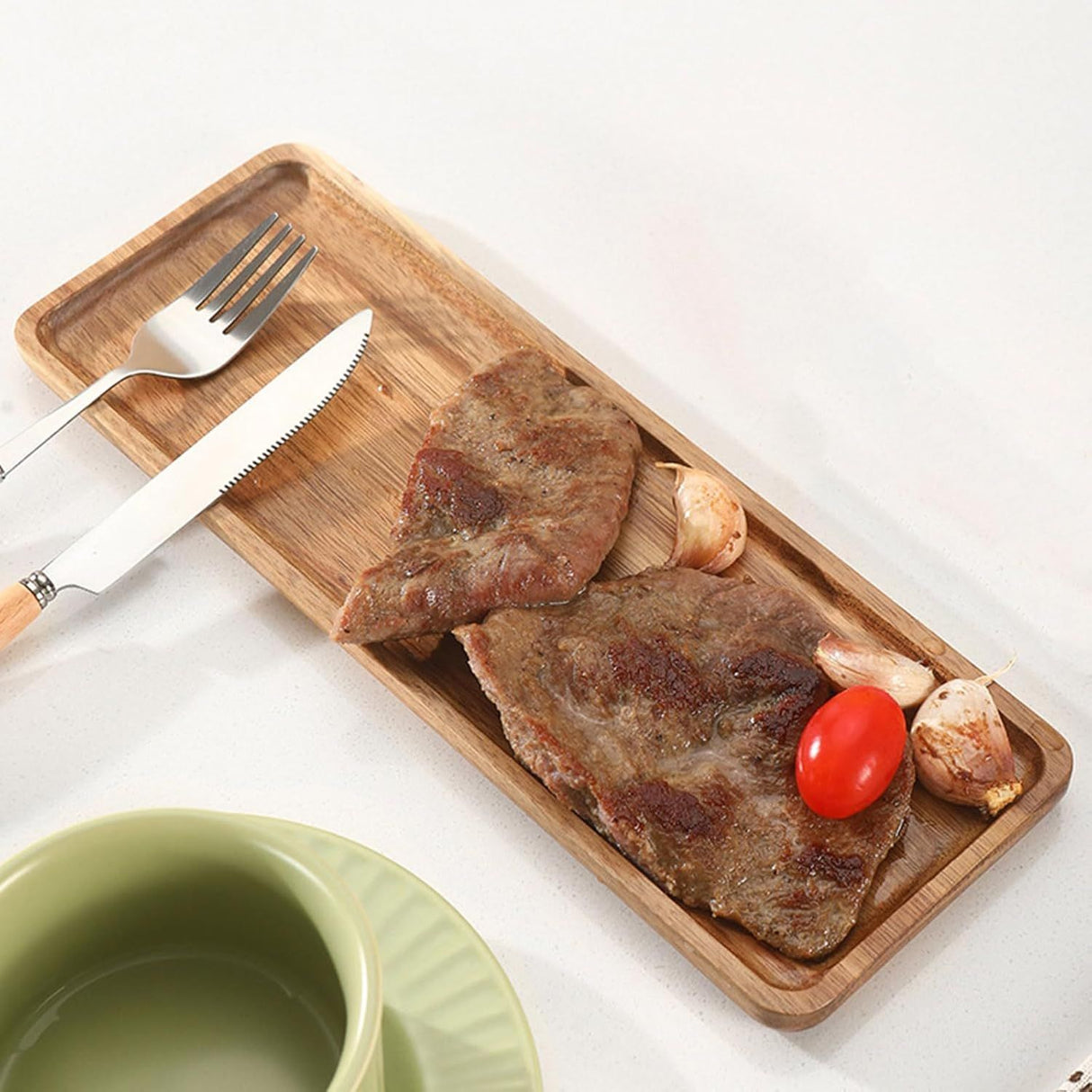Small Wooden Platters Rectangle Mini Charcuterie Boards Acacia Wood Serving Trays Home Decor Cheese Board Cake Appetizer Plates Kitchen Charcuterie Platter (19CM*10.5CM )