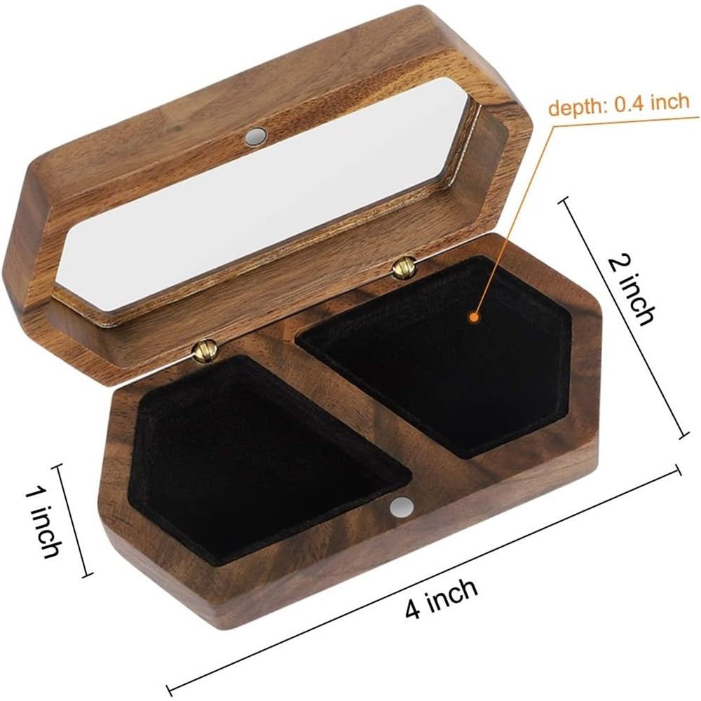 Wooden Ring Box Transparent Lid Couple Rings Box for Engagement Wedding Box Two Slots Small Jewelry Box for Stud Earrings Bracelet Necklace(black)