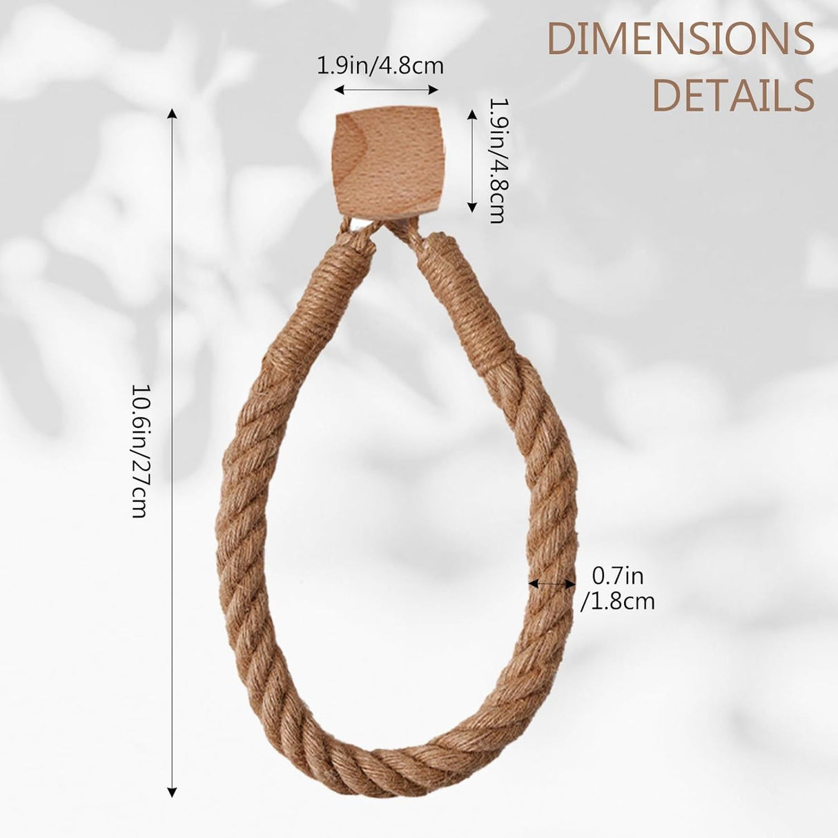 2 Pcs Natural Fiber Rope and Wood Roll Holder NonDrill Design Tissue Storage and Towel Shelf for Rental Homes (square)