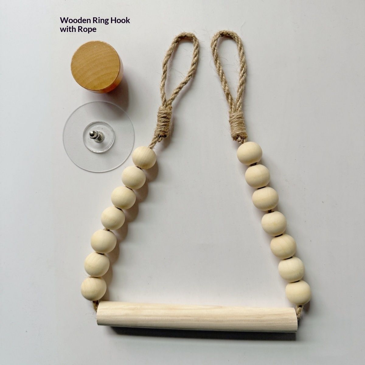Rope Toilet Paper Holder, Wood Bead Hemp Rope Towel Holder, 2 Pcs Wall Mount Boho Toilet Tissue Holder No-Drill Bathroom Towel Holder