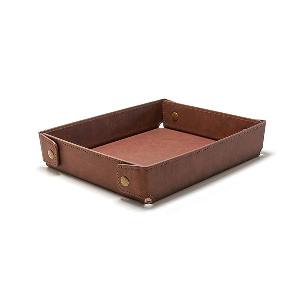 PU Leather Valet Tray Nightstand Desk Organizer for Men Women Home Office Phone Watch Jewelry Glasses Keys Coins Storage(Light brown large size)