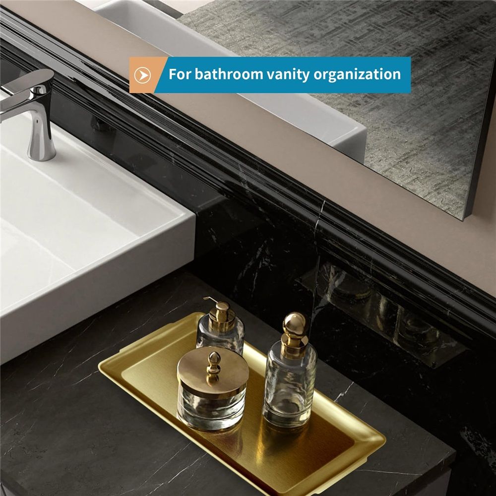 Stainless Steel Heavy-Duty Lerving Trays, Gold Rectangular Plates for Food, Fruit, Party, Wedding, Christmas, Chip and Scratch Resistant(32*16cm)