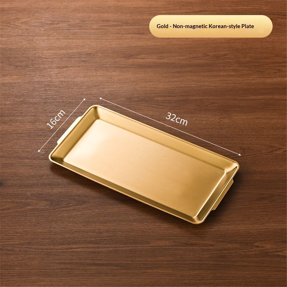 Stainless Steel Heavy-Duty Lerving Trays, Gold Rectangular Plates for Food, Fruit, Party, Wedding, Christmas, Chip and Scratch Resistant(32*16cm)