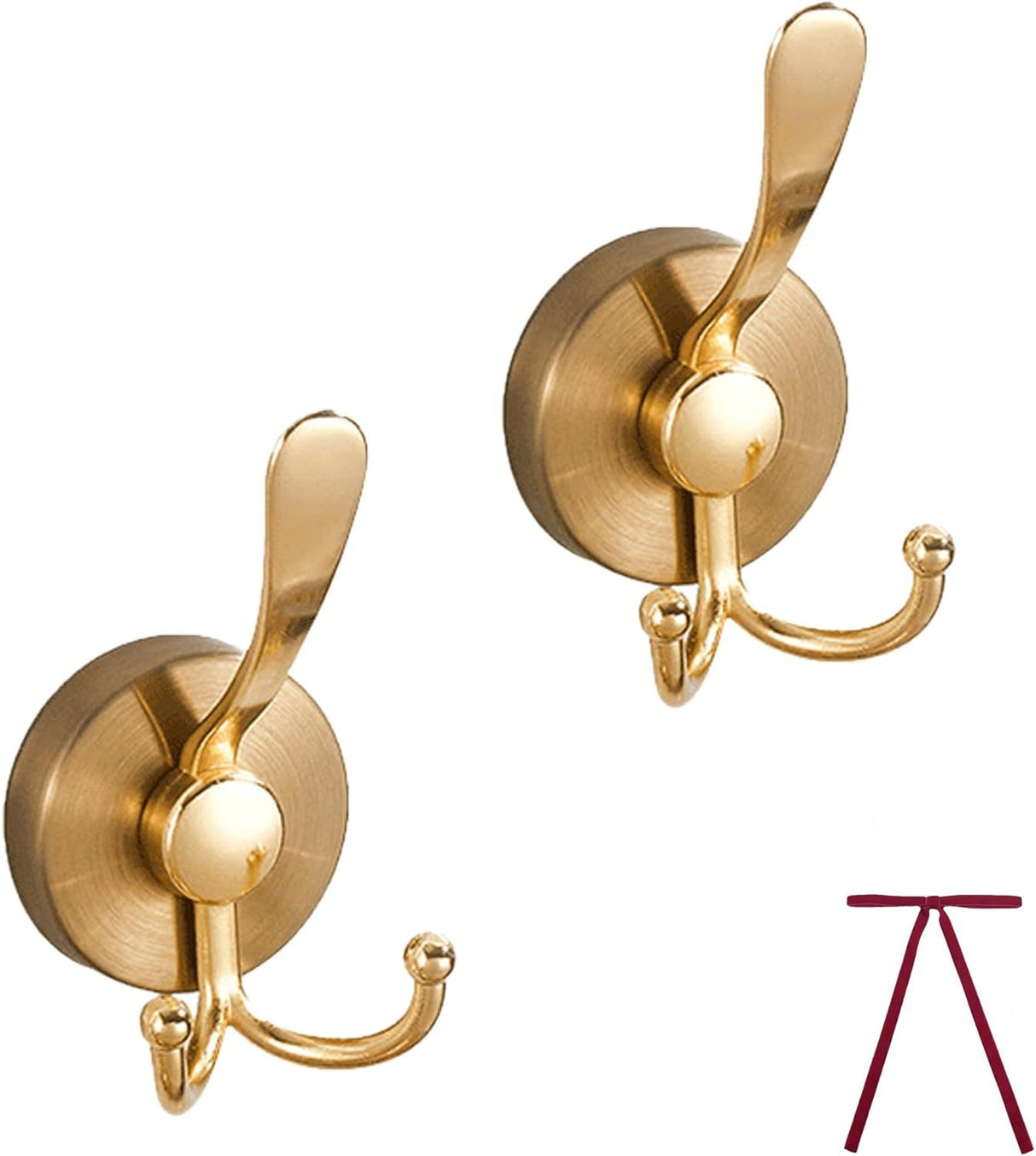 2pcs Cup Hooks for Shower,Bathroom - Heavy Duty, Removable,Waterproof, No Drill Holds Towels, Robes, Wreath on Glass, Tile, Mirror, Door(Golden)double-headed