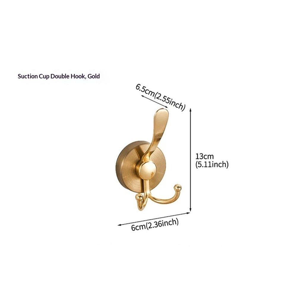 2pcs Cup Hooks for Shower,Bathroom - Heavy Duty, Removable,Waterproof, No Drill Holds Towels, Robes, Wreath on Glass, Tile, Mirror, Door(Golden)double-headed