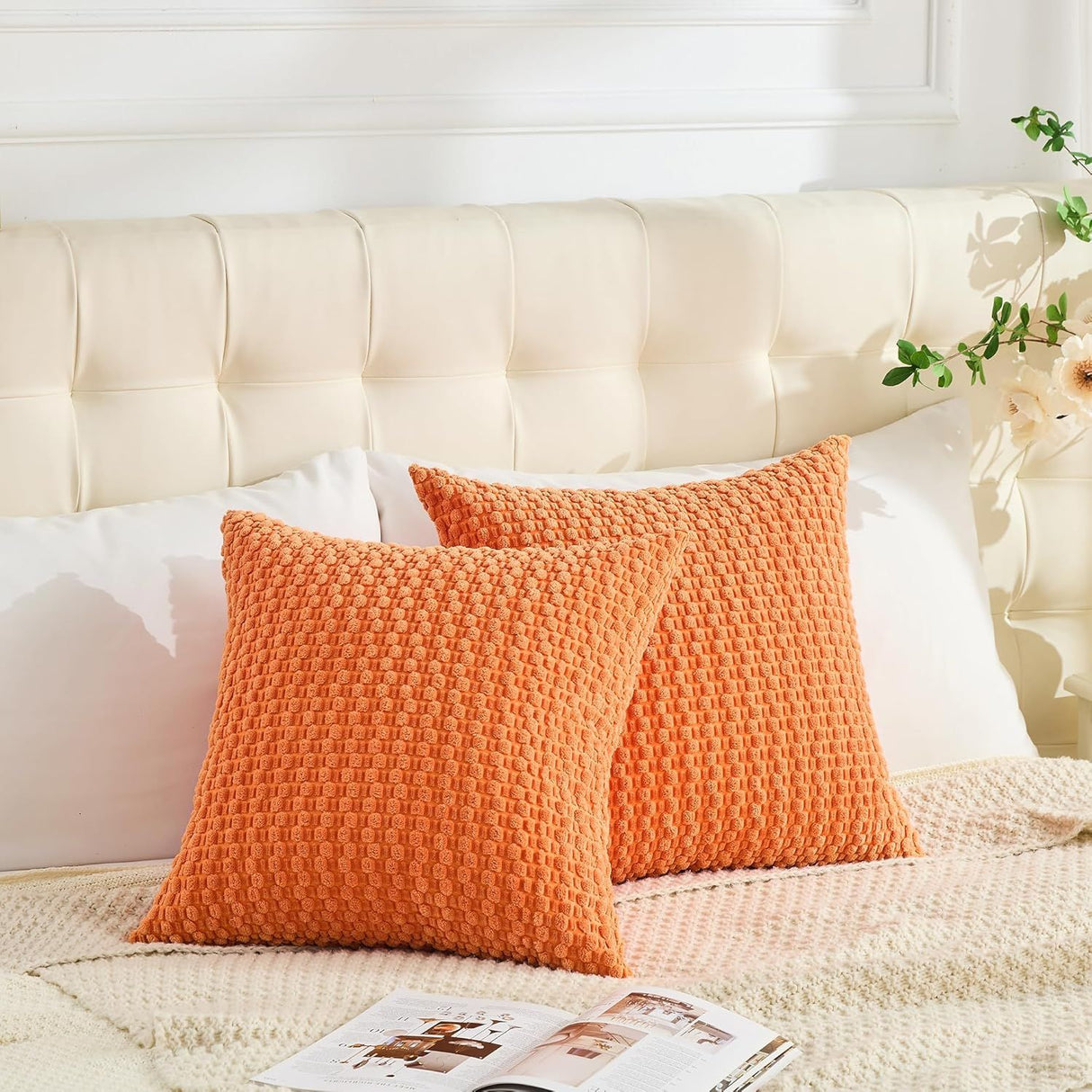 Throw Pillow Covers 18*18Set of 2 Fall Pillow Covers, Decorative Throw Pillows for Couch, Bed, and Home Decor(tangerine orange)
