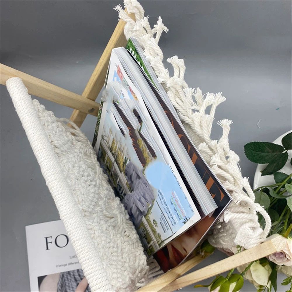 Magazine Rack Boho Storage Holder Standing Basket for Books, Newspapers, Swaddle Blanket, Dorm Essentials, Living Room, Bathroom, Office, Nursery, Home Decor(31*20*27)