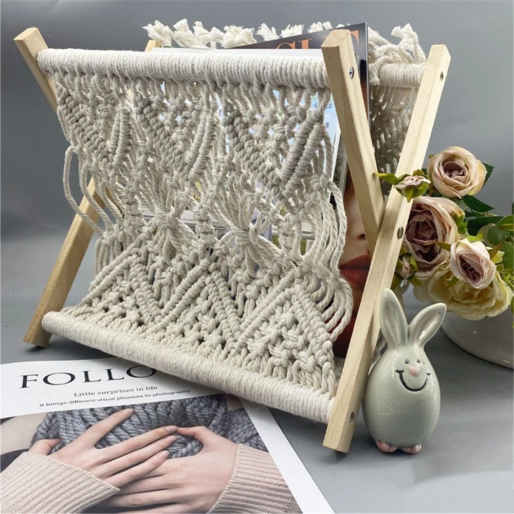 Magazine Rack Boho Storage Holder Standing Basket for Books, Newspapers, Swaddle Blanket, Dorm Essentials, Living Room, Bathroom, Office, Nursery, Home Decor(31*20*27)