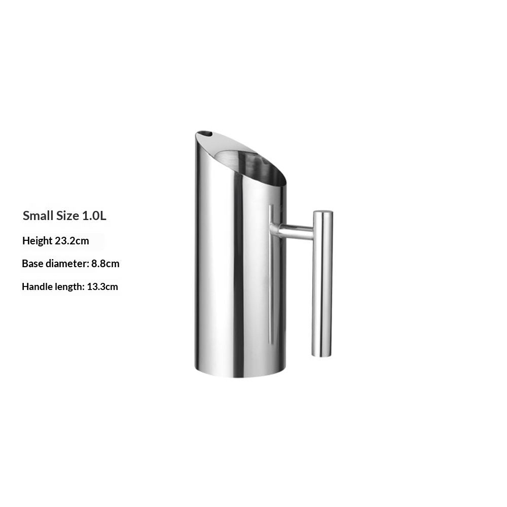 Stainless Steel Water Pitcher for Home and Bar Polished Metal Beverage Container for Cold Drinks Juice Tea and Cocktail Mixing Fridge Pitcher 1.0L