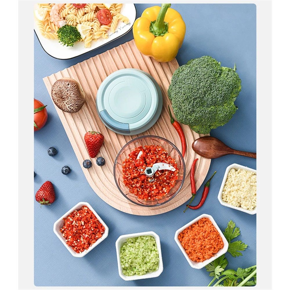 Manual Food Processor Vegetable Chopper, Portable Hand Pull String Garlic Mincer Onion Cutter for Veggies, Ginger, Fruits, Nuts, Herbs, etc., Blue