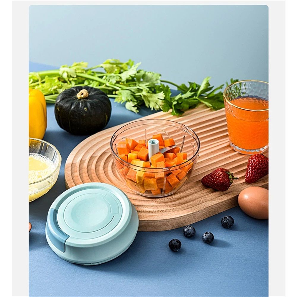 Manual Food Processor Vegetable Chopper, Portable Hand Pull String Garlic Mincer Onion Cutter for Veggies, Ginger, Fruits, Nuts, Herbs, etc., Blue