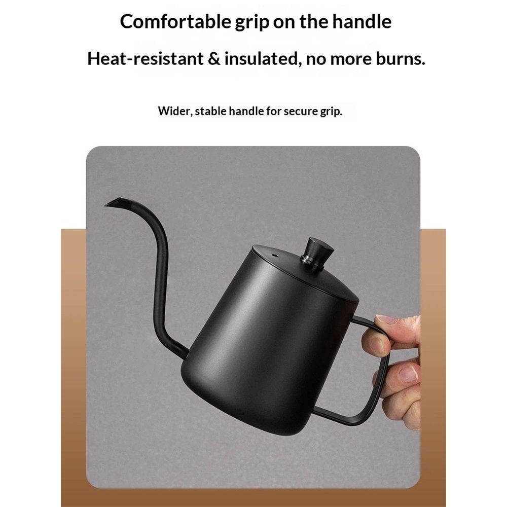 Gooseneck Pour Over Coffee Kettle 12 oz (350ml)Stainless Steel Hand Drip Long Narrow Spout for Stove Top, black