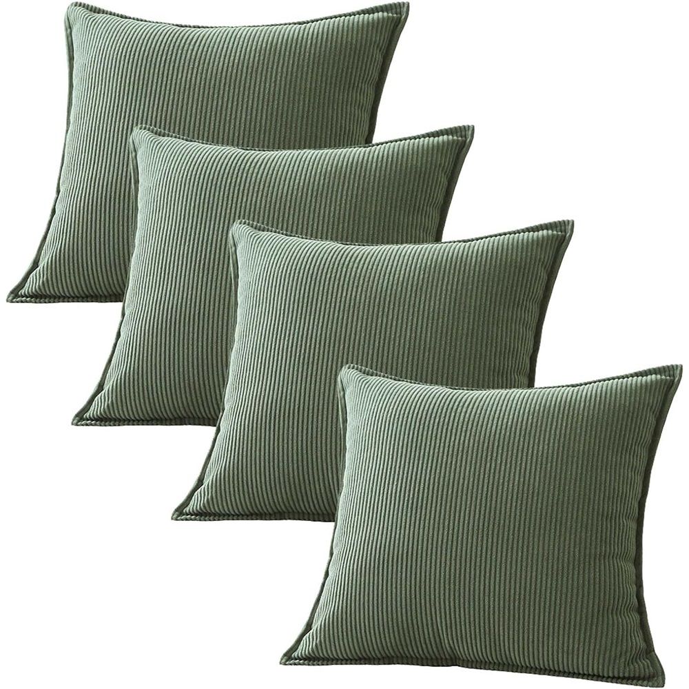 Couch Throw Pillows Covers 18x18 Inch Set of 4,Green Corduroy Decorative Cushion Case,Rustic Fun Living Room Decor (only pillowcases)