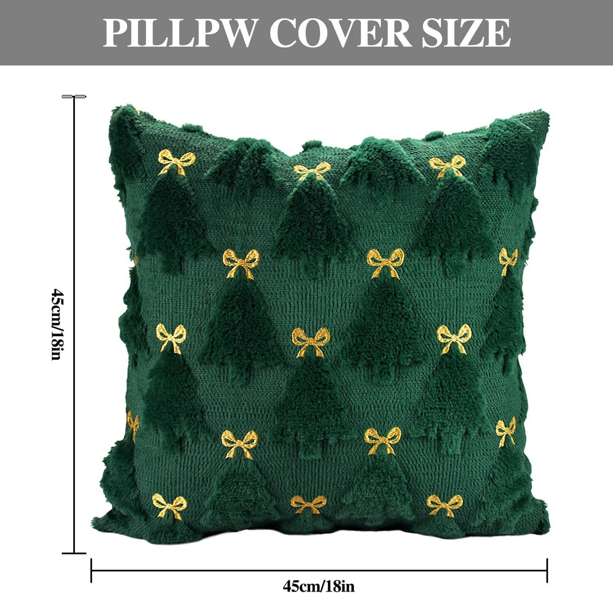 Christmas Pillow Covers 18 x 18 inch Set of 2, Dark Green Christmas Tree Throw Pillows Decorations for Home Decor Winter Holiday Xmas Party Bedroom Sofa