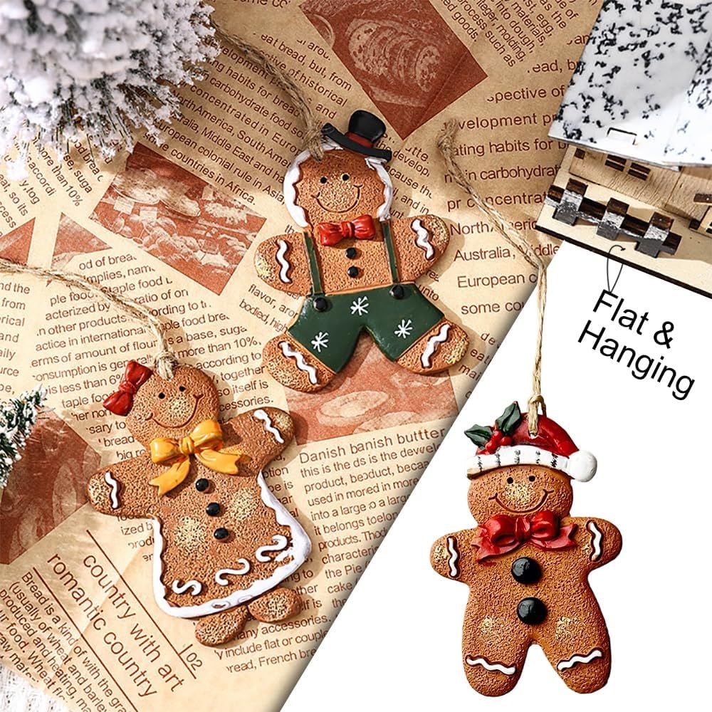 Gingerbread Christmas Decorations 3pcs Resin Hanging Xmas Ornaments Christmas Tree Decorations for Winter, New Year Party Supplies, Wedding Home Kitchen Decor 3.5 Inch Tall