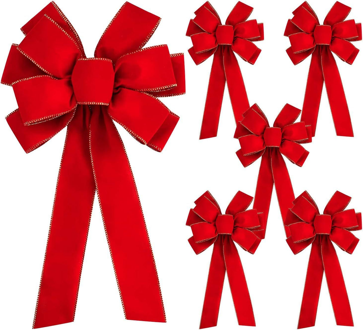 6 PCS Large Christmas Bow - 30.7" x 10.6" Christmas Valentine's Day Golden Edged Red Velvet Wreath Bow Christmas Tree Topper Ornament Bow for Christmas Home Wreath Tree Decoration