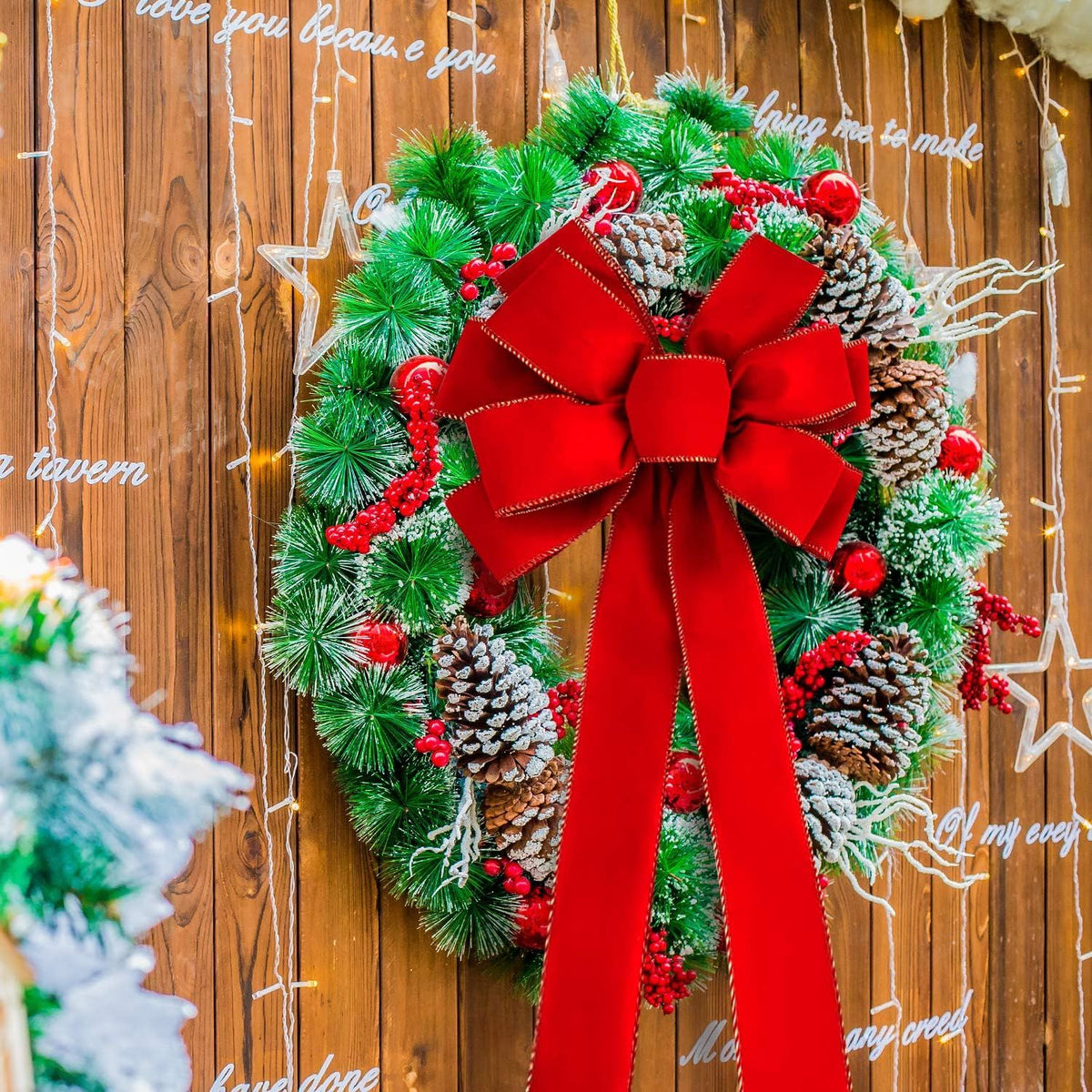 6 PCS Large Christmas Bow - 30.7" x 10.6" Christmas Valentine's Day Golden Edged Red Velvet Wreath Bow Christmas Tree Topper Ornament Bow for Christmas Home Wreath Tree Decoration